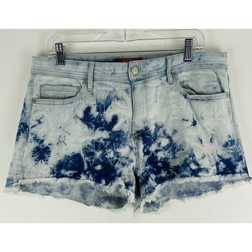 Guess Distressed Two Tone Cut Off Blue Denim Shorts Size 31 (1048)